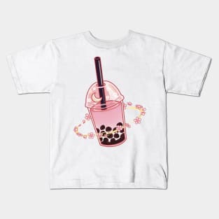 Sakura Cherry Blossom Boba Milk Tea Kids T-Shirt